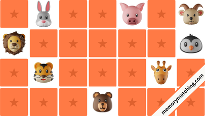 Animal Faces Memory Game - match the pairs