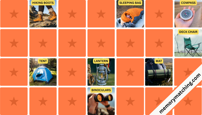 Camping Gear Memory Game - match the cards