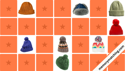 Winter Hats Memory Game - match the cards
