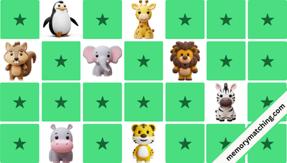 Cute Animals Memory Game - match the pairs