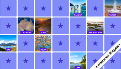 Nature Landforms Memory Game - match the cards