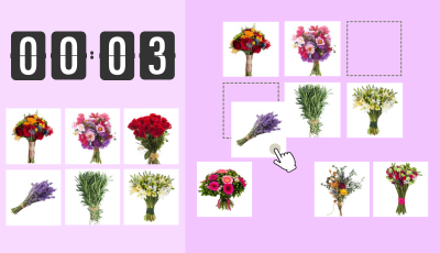 Flower Bouquets grid memory game - memorize colorful bouquet positions on the grid