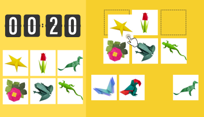 Origami picture matching game - drag and match origami pictures to their correct spots