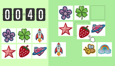 Patch grid memory game - memorize patch picture positions and place them correctly